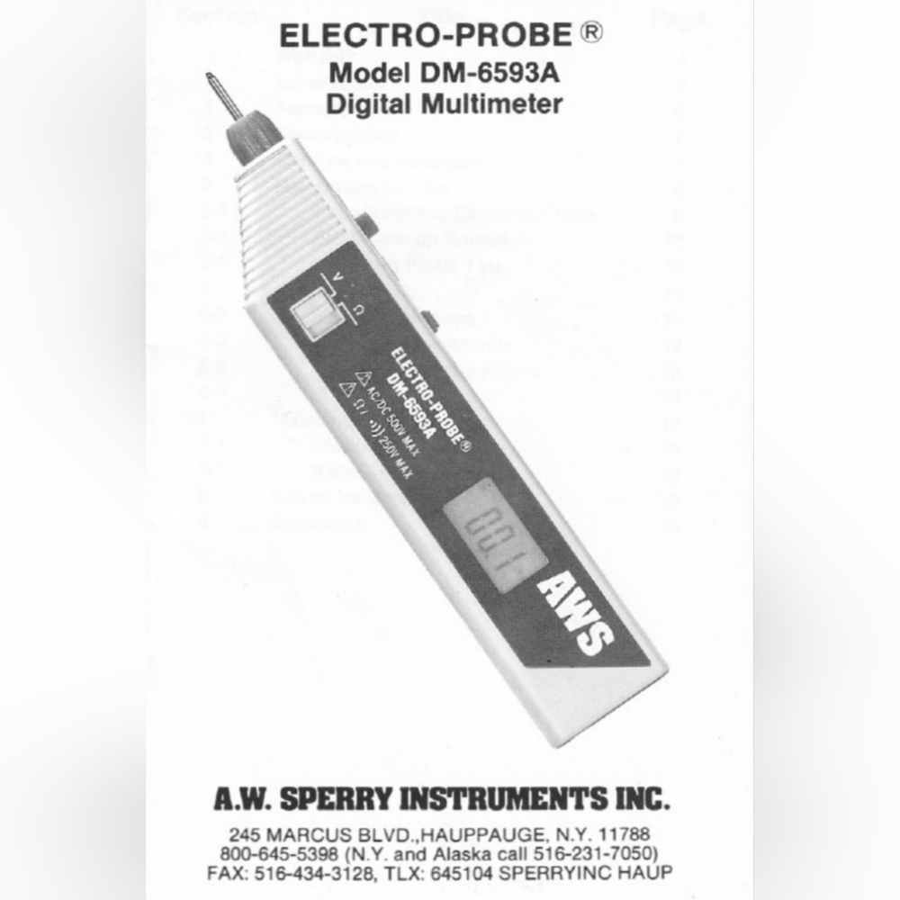 AWS Sperry Electro-Probe DM6593 Digital Multimeter 